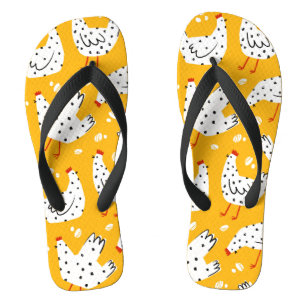 Tongs Drôle Retro Jaune Poulet Noir