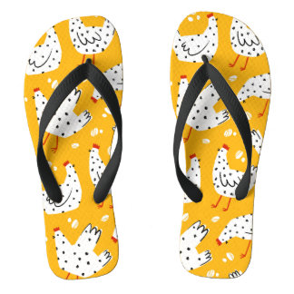 Tongs Drôle Retro Jaune Poulet Noir