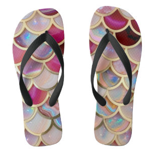 Tongs Échelles de sirènes d'iridescente rose