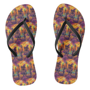 Tongs Éffrayant Keeshond Chien Halloween sorcière et Cit