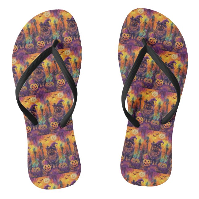 Tongs Éffrayant Keeshond Chien Halloween sorcière et Cit (Semelle)