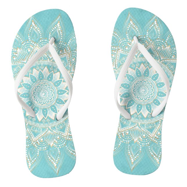 Tongs Elégant Blanc Gold Mandala Sky Blue Design (Semelle)