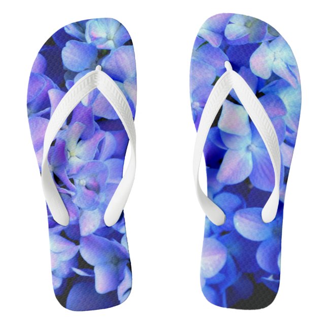 Tongs Élégant bleu violet clair magenta hydrangée floral (Semelle)