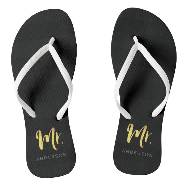 Tongs Elégant Faux Gold Nom M. Black Stripes (Semelle)