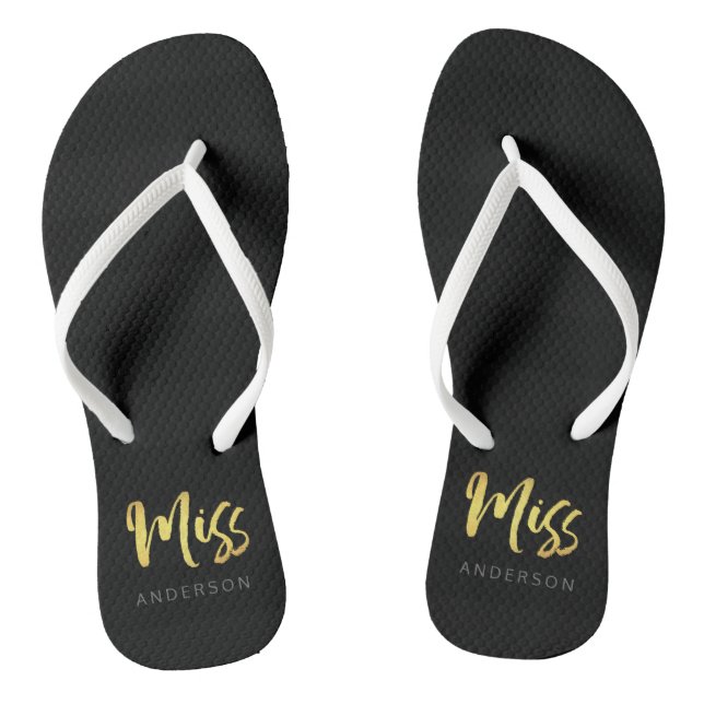 Tongs Elégant Faux Gold Nom Miss Black Stripes (Semelle)