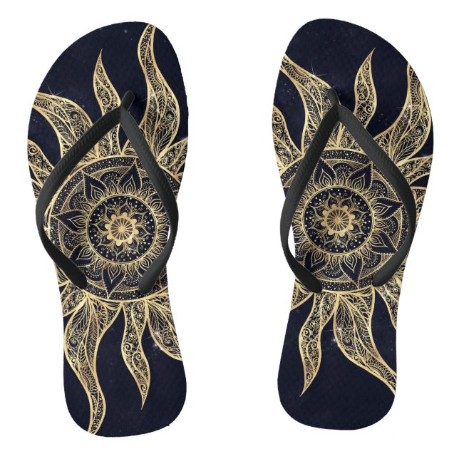 Tongs Elégant Gold Sun Mandala Blue Nebula Design (Semelle)