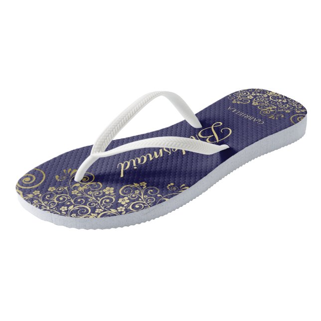Tongs Elégant Mariage de femme de chambre bleu marine (Incliné)