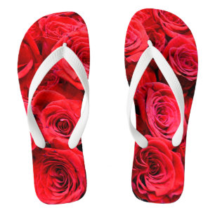 Tongs Élégant rose aux fleurs rouges