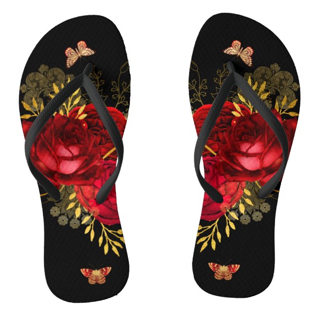 Tongs Elégant Rouge Roses Butterfly Gold (Semelle)