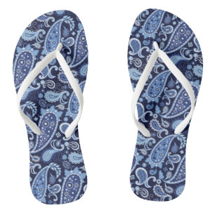 Tongs Elégante Marine Florale Bleue Paisley