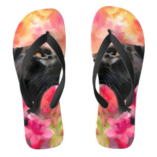 Tongs Élégante panthère noire florale sauvage florissant