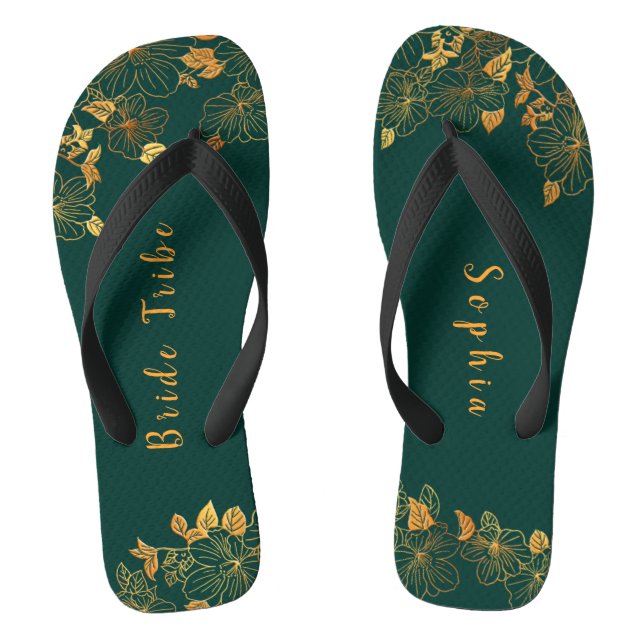 Tongs Elégante tribu Mariée Emerald Green & Gold Foliing (Semelle)