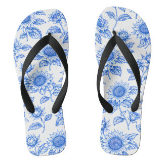 Tongs Élégants Tournesols Toile du Jouy – Botanique Bleu