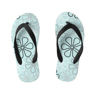 Tongs Enfants Abstrait Big Flower Outlines BWG+Duck Egg Blue
