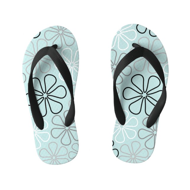 Tongs Enfants Abstrait Big Flower Outlines BWG+Duck Egg Blue (Semelle)