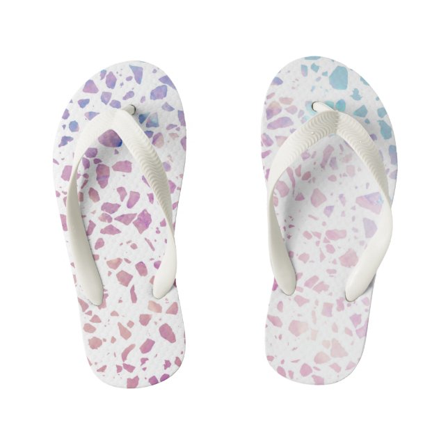 Tongs Enfants Abstrait Terrazzo Mosaic rose et Motif bleu (Semelle)
