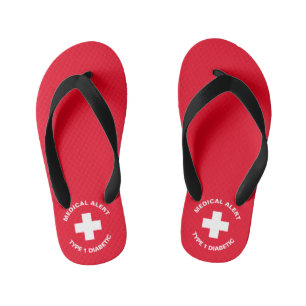 Tongs Enfants Alerte Médicale Personnalisée Diabétique Rouge 