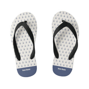 Tongs Enfants Ancre nautique Rayures côtières Marine bleu crème