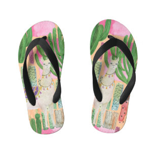 Tongs Enfants Aquarelle lamas, cactus : motif sans couture.