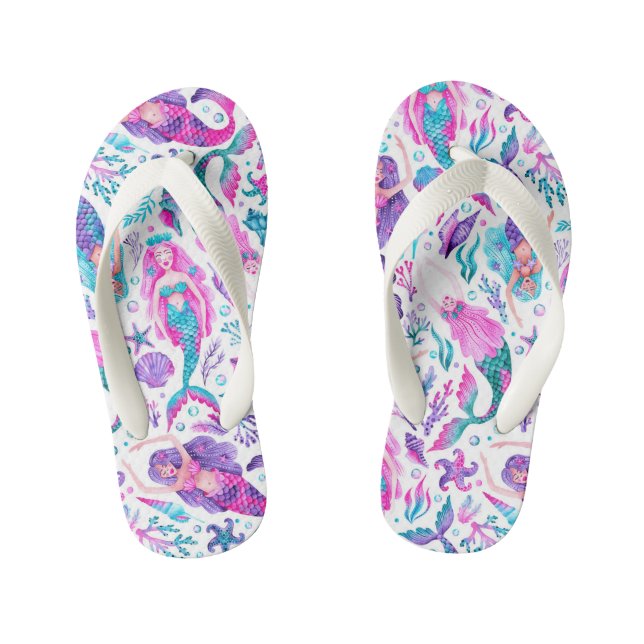 Tongs Enfants Aquarelle Mermaids Coques de mer + Starfish (Semelle)