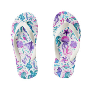 Tongs Enfants Aquarelle Océan Créatures sous la mer