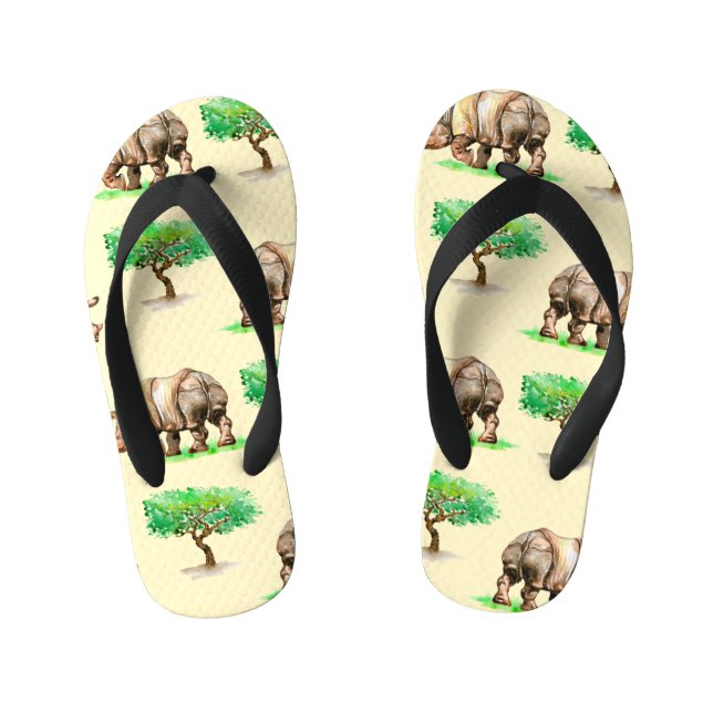 Tongs Enfants Aquarelle Rhino : Motif peint à la main. (Semelle)