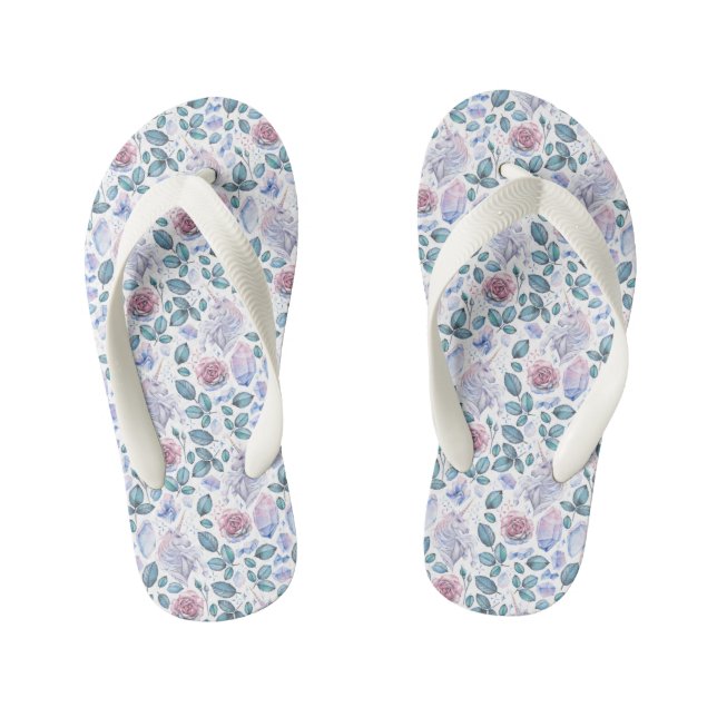 Tongs Enfants Aquarelle Unicorn Crystals & Roses Motif (Semelle)