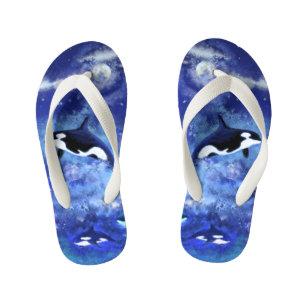Tongs Enfants Baleines tueuses sur Pleine lune bleue