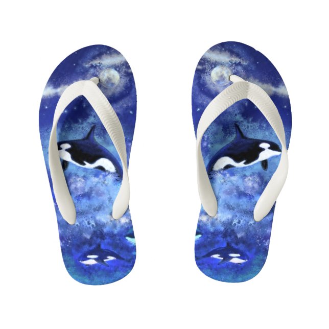 Tongs Enfants Baleines tueuses sur Pleine lune bleue (Semelle)