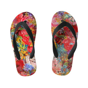 Tongs Enfants Beau motif floral Abstrait coloré brillant