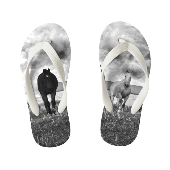 Tongs Enfants Black White Horse Photographie, (Semelle)