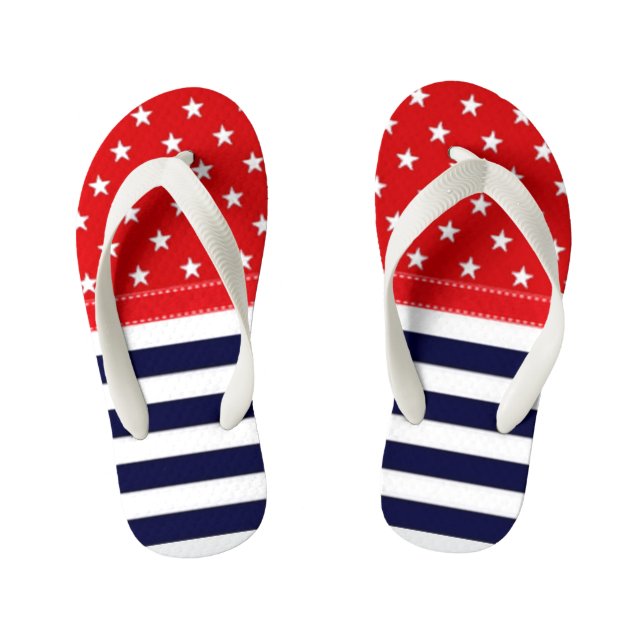 Tongs Enfants Blanc rouge et bleu avec des étoiles et des (Semelle)