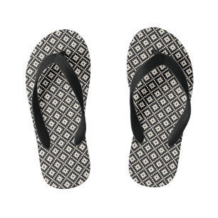 Tongs Enfants Bloc de style Aztec Imprimer noir+crème Motif Rpt