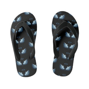 Tongs Enfants Blue Glowing Angel Wings on black background