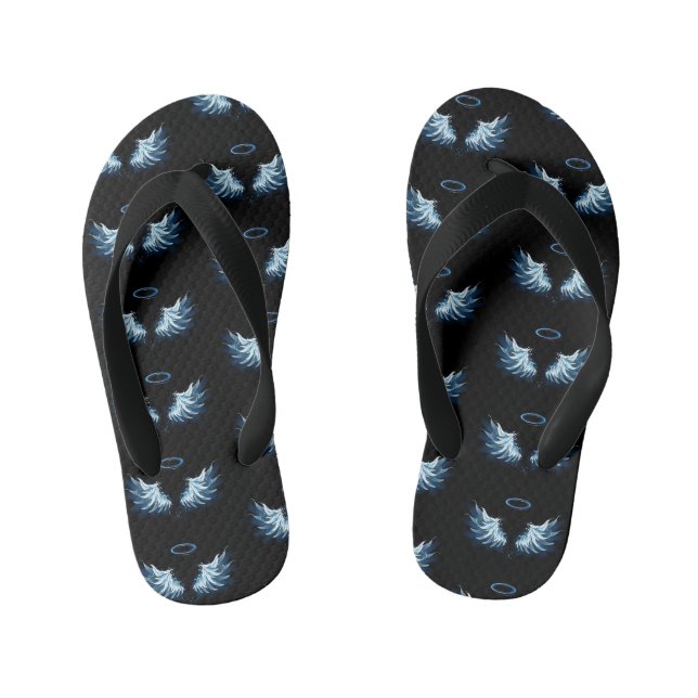 Tongs Enfants Blue Glowing Angel Wings on black background (Semelle)