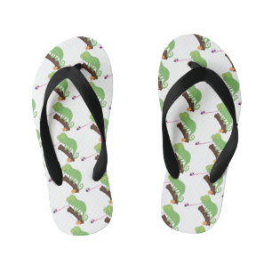 Tongs Enfants Caricature de lézard de caméléon vert joyeux