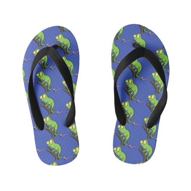 Tongs Enfants Caricature de lézard de caméléon vert joyeux (Semelle)