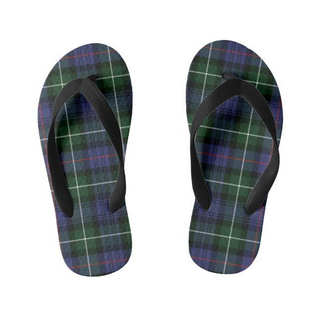 Tongs Enfants Carreaux Tartan Clan MacKenzie Violet Vert à Carre (Semelle)