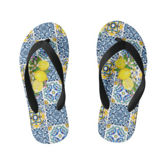 Tongs Enfants Carrelage méditerranéen clair Sicilien Citrus Lemo