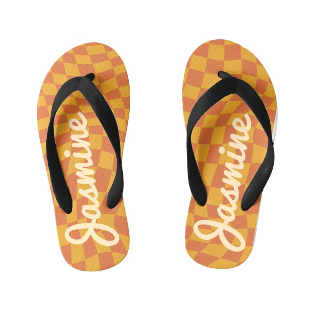 Tongs Enfants Carte de contrôle déformée Orange rétro Nom person (Semelle)