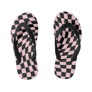 Tongs Enfants Chèques Retro Pastel Rose Noir Chèques Warped