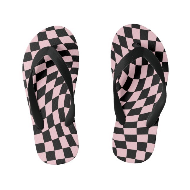 Tongs Enfants Chèques Retro Pastel Rose Noir Chèques Warped (Semelle)
