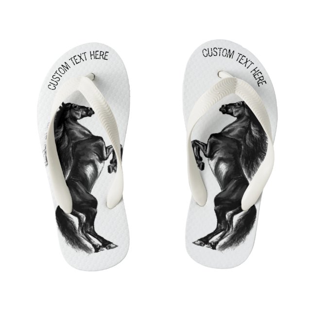 Tongs Enfants Cheval sauvage noir droit - Dessin noir et blanc (Semelle)