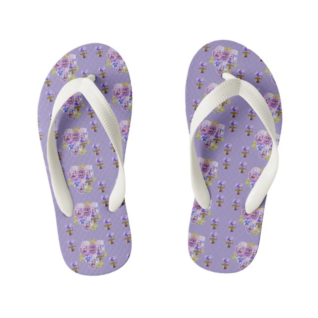 Tongs Enfants Chic Pansy Fleurs De Plage De Shabby Violet (Semelle)