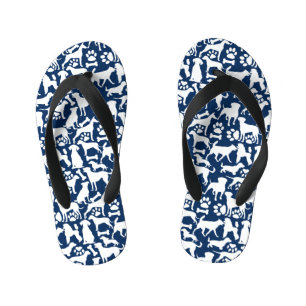 Tongs Enfants Chiens et pattes motif 02.b DBlue BG