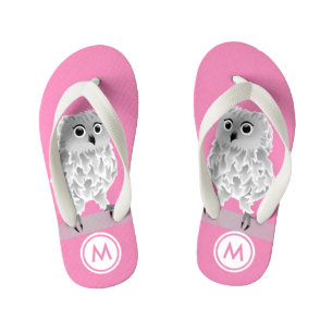 Tongs Enfants Chouette blanche mignonne Filles roses Monogramme
