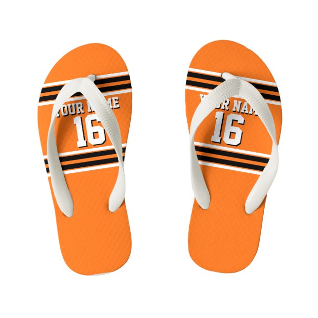 Tongs Enfants Citrouille Orange Blk Team Jersey Numéro personnal (Semelle)