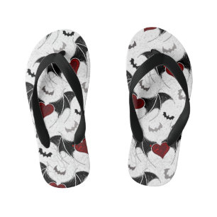 Tongs Enfants Coeur d'Halloween avec ailes de chauve-souris noir