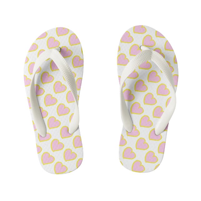 Tongs Enfants Coeurs design rose jaune sur blanc (Semelle)