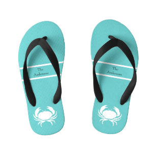 Tongs Enfants Conception nautique avec crabe blanc sur fond bleu